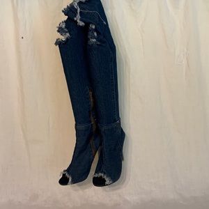 Denim high heel boots